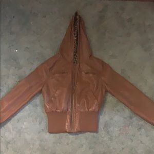 leather(fake) bomber jacket, brown